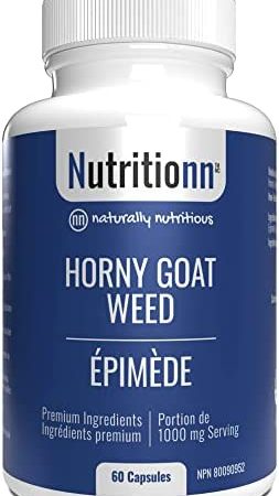Horny Goat Weed by Nutritionn - 100% Pure Epimedium (HGW) With No Added Ingredients - 500 mg Capsules, 1000 mg Once-Daily Serving - Premium Natural Health Supplement
