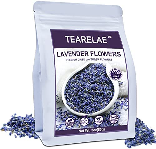 TEARELAE - Premium Dried Lavender Flowers - 5A Top Grade - 100% Natural Edible Flowers Culinary Dried Lavender Buds - for Baking, Tea, Soap, Bath Bombing, Candle and Sachets - 3oz/85g