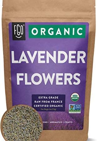 Organic Lavender Flowers Dried | Perfect for Tea, Baking, Lemonade, DIY Beauty, Sachets & Fresh Fragrance | 100% Raw From France | Large 4oz Resealable Kraft Bag | by FGO