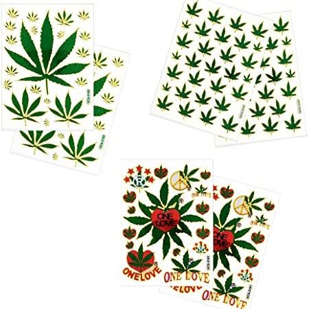 Asian108Markets Marijuana Leaf Waterproof Self-Adhesive Metallic Foil Decorative Scrapbook Sticker for Adults Teacher Doctor Party Card Diary Album,6 Sheets/Pack(130 Stickers) CS06-CANNABIS, Gold