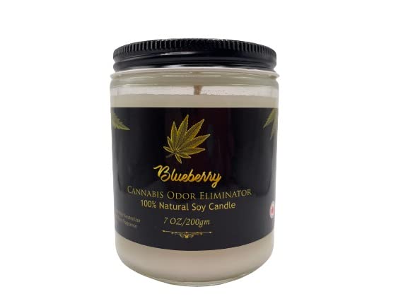 Cannabis Odor Eliminator 100% Soy Wax 8 oz Jar Candle (Blueberry)